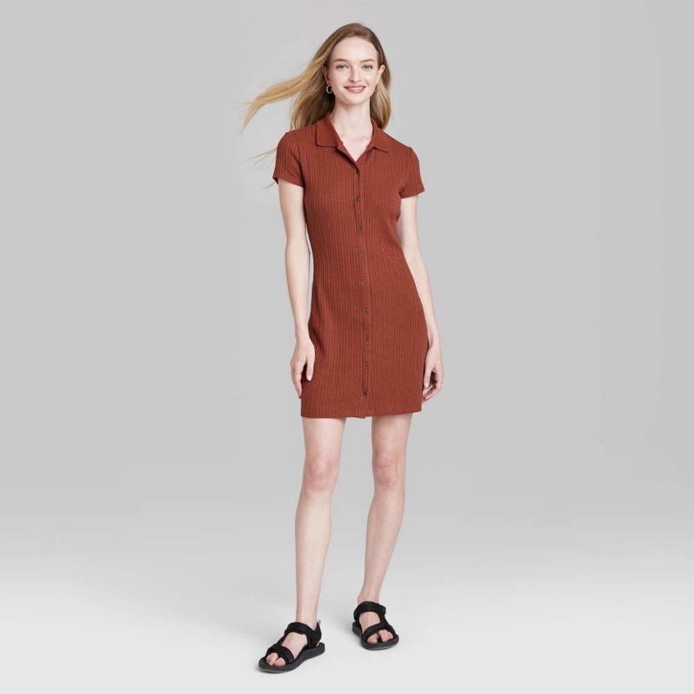 Target Wild Fable Short Sleeve Bodycon Polo Dress - Coffee